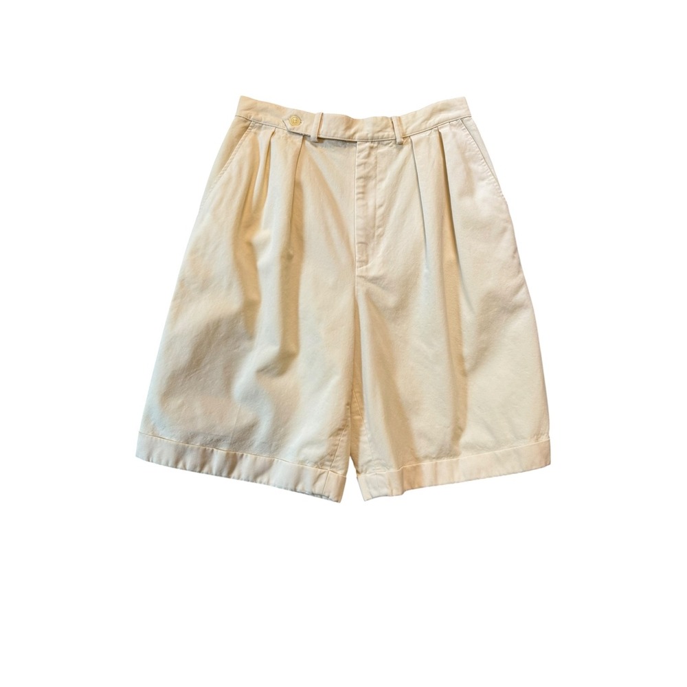 Austin Reed London Women Cream 100% Pure Wool Pleated Bermuda Shorts Size 10